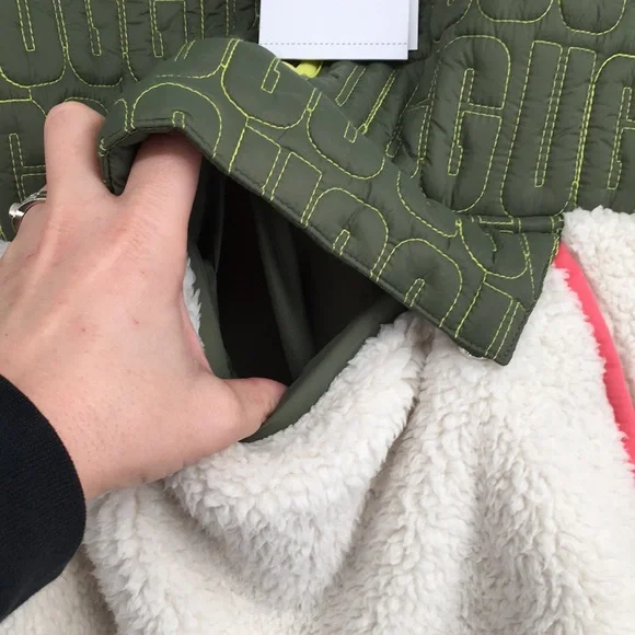 UGG Iggy Sherpa Hooded Half Zip Fleece Pull Over Jacket Olive Womens Large $198 - Picture 4 of 12